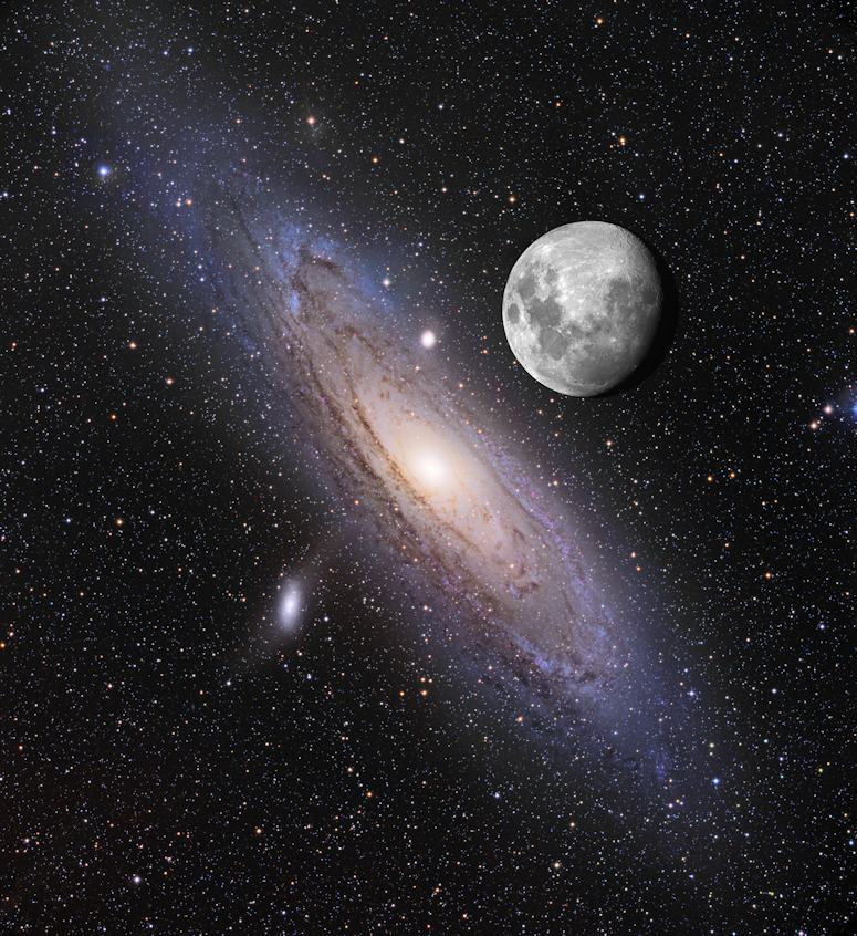 Andromedagalaxens storlek, i jmfrelse med mnen