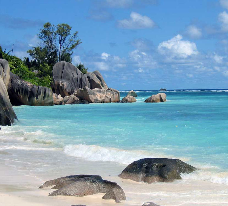 Vrldens kanske vackraste strand Anse Source d'Argent p Seychellerna