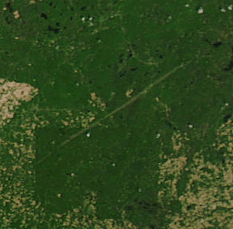 Spret av en tornado i Wisconsin, USA, sett frn rymden.