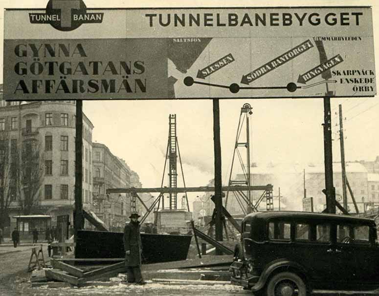 Skylt r 1933 som visar nya tunnelbanans strckning.
