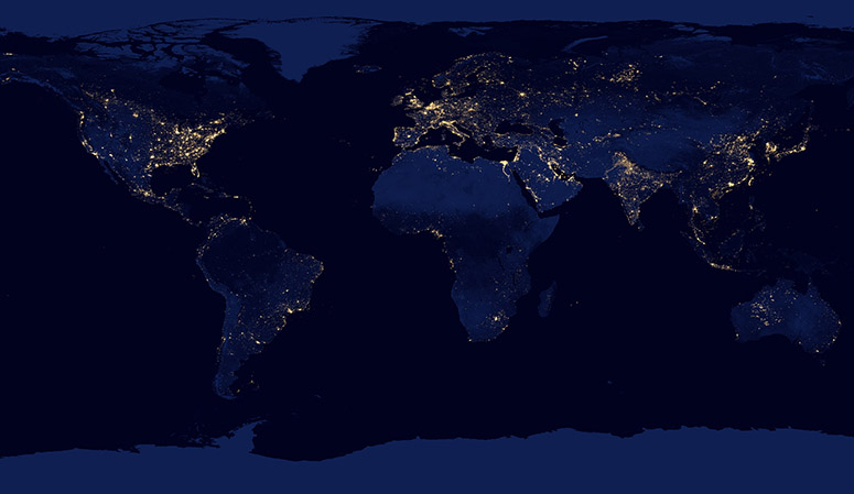 Satellitbild av Jorden p natten