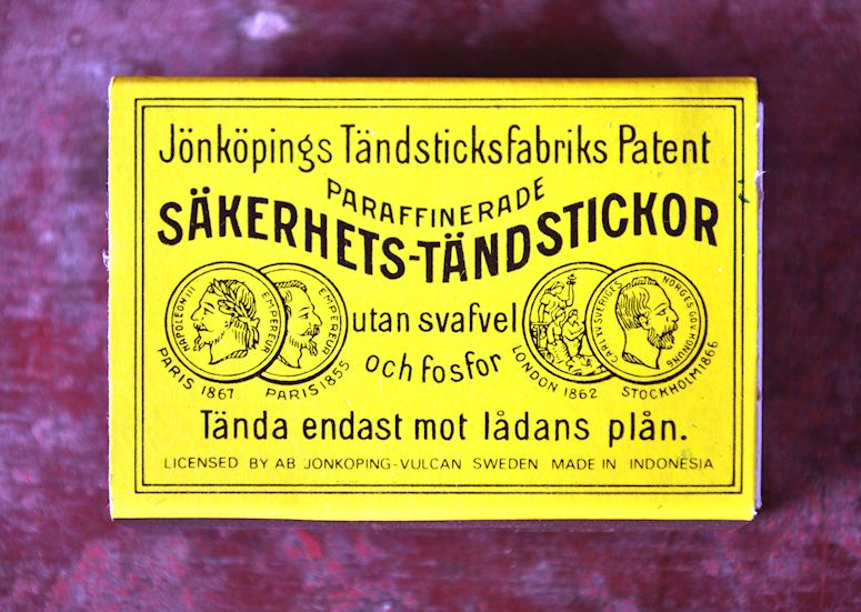 Skerhetstndsticka, svensk uppfinning av Gustaf Erik Pasch.