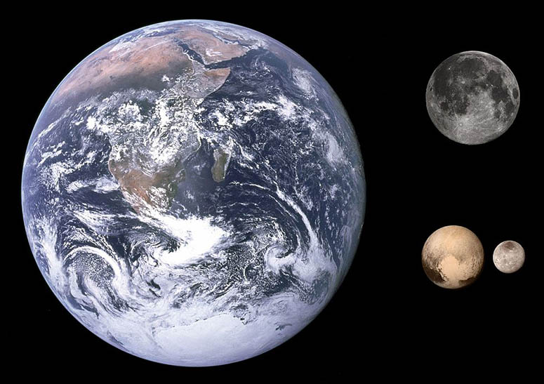 Storleksjmfrelse mellan Pluto, jorden och mnen